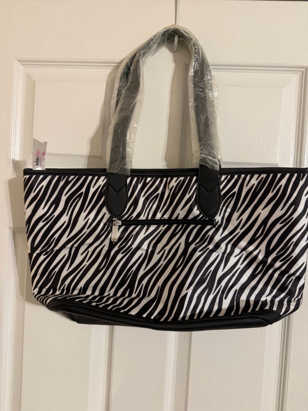 Zebra-Pattern Tote Bag in Black and White